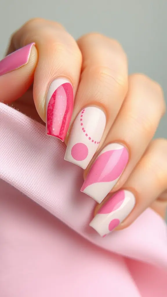 Colorful abstract shapes in pink including hearts and flowers