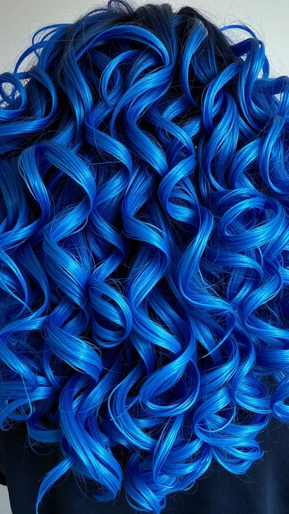 Curly hair styled with bold blue ombré color