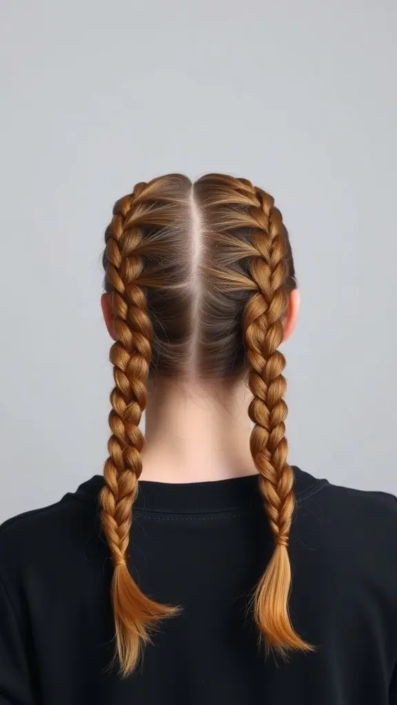 Back view of a person with two fishtail braids