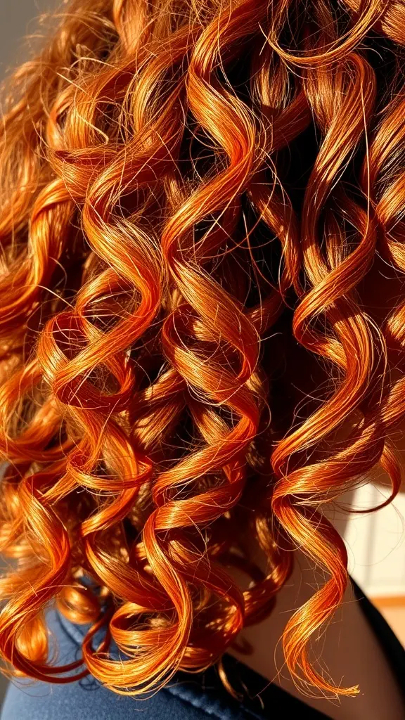Curly hair with vibrant copper highlights