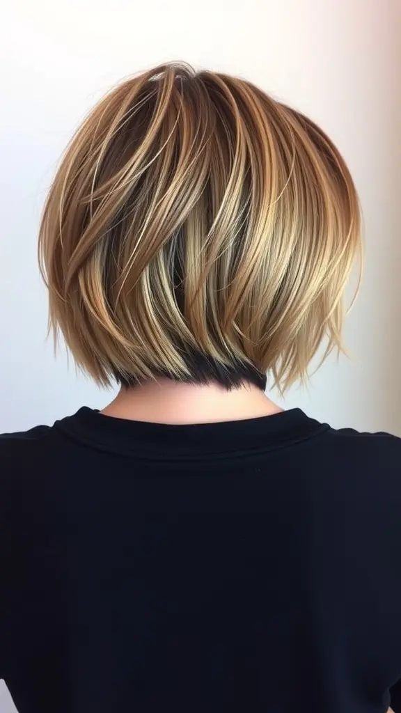 Short hair with warm caramel balayage