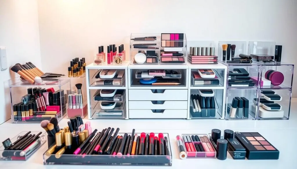 Makeup organizing tools and storage containers for vanity setups Makeup organizing tools and storage containers for vanity setups