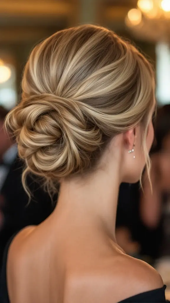 A stylish French twist hairstyle for women.