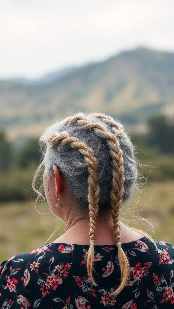 A woman with delicate braids and loose ends, showcasing a casual yet stylish look.