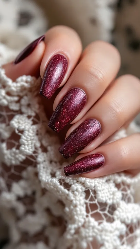 Textured red wine nails with matte black tips