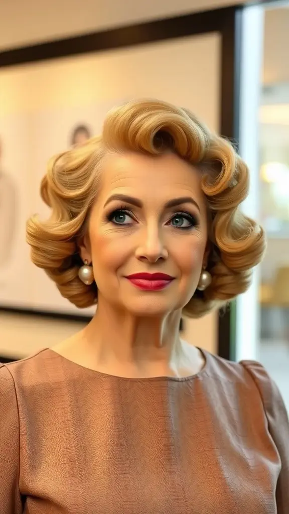 A woman with vintage-inspired finger waves hairstyle, showcasing elegance and style.