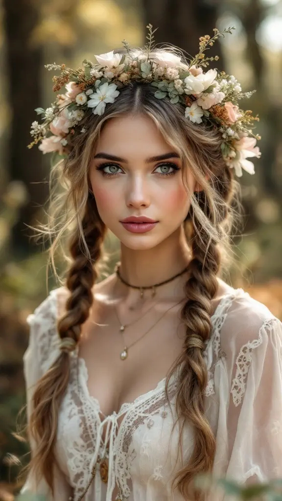 A child with braided pigtails decorated with colorful beads against a vibrant background.