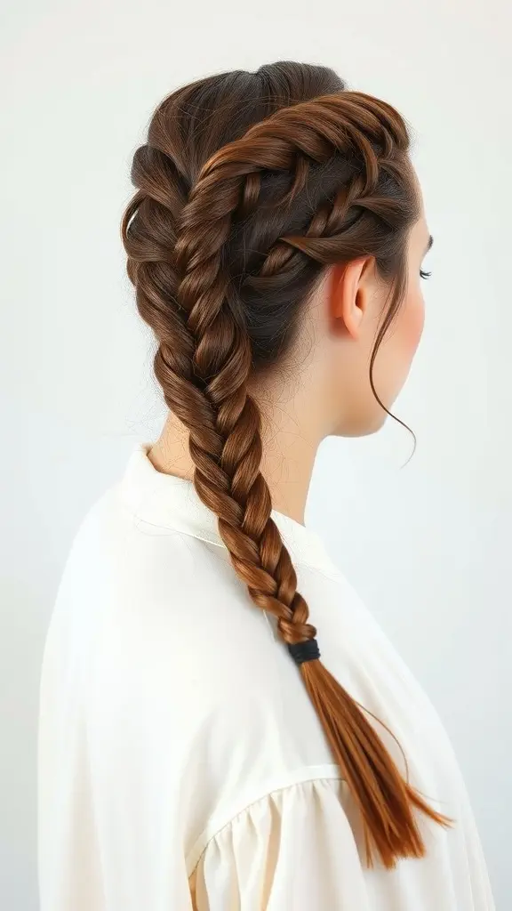 Classic double braided pigtails hairstyle displayed on a mannequin.
