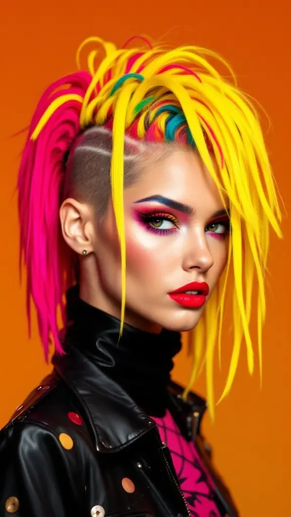 Colorful crimped hair in pink, blue and yellow