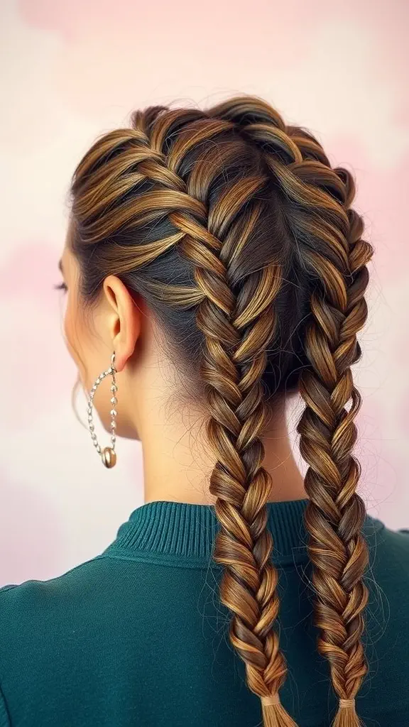 Fishtail braided pigtails hairstyle