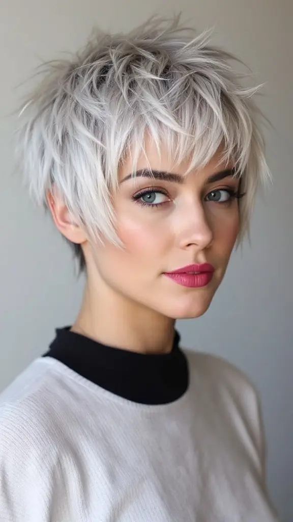 A young person with a short spiky haircut, showcasing a textured shag style.