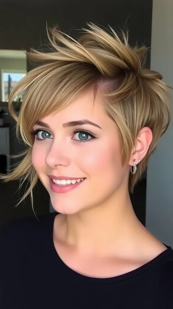 A short spiky haircut with soft, wavy spikes seen from behind.
